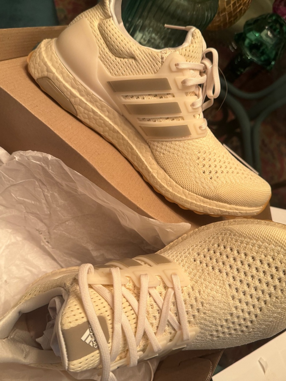 Adidas Cream Knit Running Sneakers Warm Vanilla Offwhite New
